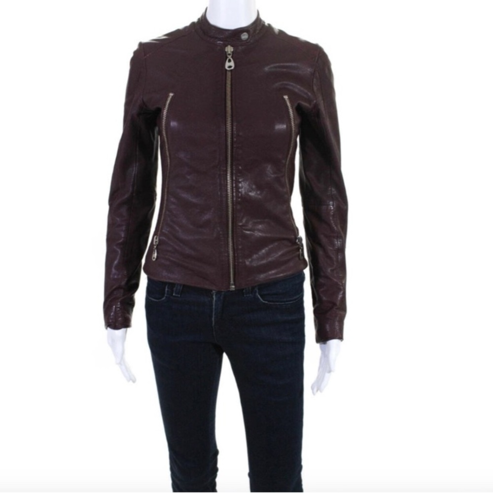 DOMA Biker Real Lamb Nappa Leather Jacket XS - Burgundy/Oxblood - Picture 4 of 9
